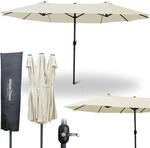 deluxe4home XXL Doppelsonnenschirm 450cm x 260cm mit Handkurbel Creme