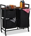 Relaxdays W&auml;schekorbregal MDF Schwarz Dunkelbraun mit Rollen 78 cm x 72,5 cm x 30,5