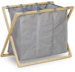 Relaxdays W&auml;schesortierer 3 F&auml;cher Bambus Grau Klappbar 57,5 cm x 69 cm x 38 cm 1,6