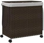 vidaXL W&auml;schekorb mit Rollen Dunkelbraun 60x35x60,5 cm Rattan 372040