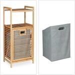 Relaxdays Badregal Bambus Natur mit W&auml;schesammler 95 cm x 40 cm x 30 cm 4,5 kg