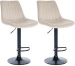 CLP 2er Set Barhocker Toni Samt Metall Matt Schwarz/Creme