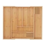 Relaxdays Besteckkasten Bambus MDF Natur Ausziehbar Breitenverstellbar mit 2