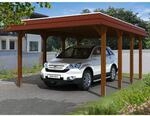 Skan Holz Carport Spreewald 396 cm x 589 cm rote Blende Nussbaum