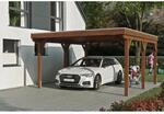 Skan Holz Carport Grunewald 427 cm x 554 cm mit Aluminiumdach Nussbaum