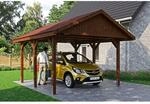 Satteldach-Carport Wallgau Nussbaum 430 x 500 cm rote Schindeln