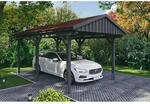 Skan Holz Carport Fichtelberg 317 cm x 566 cm Rote Schindeln Schiefergrau