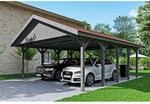 Satteldach-Carport Wallgau Schiefergrau 620 x 750 cm rote Schindeln