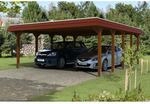 Skan Holz Carport Spreewald 585 cm x 741 cm rote Blende Nussbaum