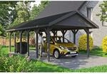 Satteldach-Carport Wallgau Schiefergrau 430 x 900 cm schwarze Schindeln