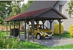 Satteldach-Carport Wallgau Schiefergrau 430 x 900 cm rote Schindeln