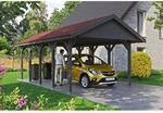 Satteldach-Carport Wallgau Schiefergrau 430 x 750 cm rote Schindeln