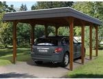 Skan Holz Carport Spreewald 345 cm x 589 cm EPDM Dach schwarze Blende Nussbaum
