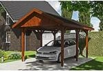 Satteldach-Carport Wallgau Nussbaum 380 x 500 cm schwarze Schindeln