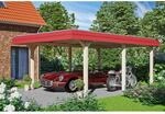 Skan Holz Carport Wendland Natur 409 x 628 cm Alu-Dach Blende Rot