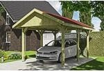 Satteldach-Carport Wallgau Gr&uuml;n 380 x 500 cm rote Schindeln