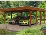 Skan Holz Doppelcarport Holz Nussbaum 557 cm x 555 cm