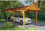 Skan Holz Carport Fichtelberg 317 cm x 808 cm Rote Schindeln Eiche Hell