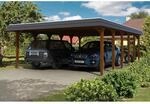 Skan Holz Carport Spreewald 585 cm x 893 cm schwarze Blende Nussbaum