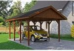 Satteldach-Carport Wallgau Nussbaum 430 x 600 cm schwarze Schindeln