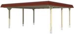 Skan Holz Doppelcarport Wendland Eiche hell 630 x 637 cm Alu-Dach Blende Rot