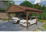 Skan Holz Carport Fichtelberg 618 cm x 566 cm Rote Schindeln Nussbaum