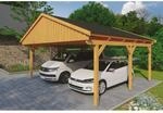 Skan Holz Carport Fichtelberg 618 cm x 566 cm Schwarze Schindeln Eiche Hell