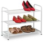 Relaxdays Schuhregal Stahl Wei&szlig; 3 Ebenen Platzsparend 48 cm x 60 cm x 25 cm