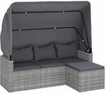 vidaXL 3-Sitzer-Gartensofa mit Dach und Fu&szlig;hocker Grau Poly Rattan 362335