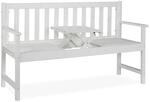 Relaxdays Gartenbank Tannenholz Wei&szlig; mit Tisch f&uuml;r 3 Personen 90 cm x 152 cm x 56