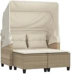 vidaXL Gartensofa 2-Sitzer mit Dach und Hockern Beige Poly Rattan 365784