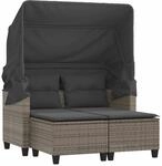 vidaXL Gartensofa 2-Sitzer mit Dach und Hockern Grau Poly Rattan 365783