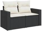 vidaXL Gartensofa mit Kissen 2-Sitzer Schwarz Poly Rattan 366004