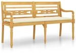 vidaXL Batavia-Bank mit Creme Kissen 150 cm Massivholz Teak