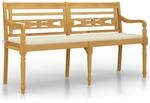 vidaXL Batavia-Bank 150 cm Massivholz Teak mit Creme Kissen