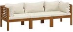 vidaXL 3-Sitzer-Gartensofa mit Creme Kissen Massivholz Akazie