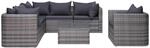 vidaXL 7-tlg Garten-Sofagarnitur mit Polster&Kissen Poly Rattan Grau