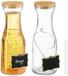 Relaxdays Wasserkaraffe Glas Bambus Transparent mit Deckel 2er Pack 27 cm x 9,5 cm