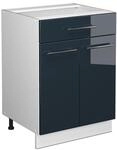 Vicco K&uuml;chenunterschrank Fame-Line Dunkelblau Hochglanz/Wei&szlig; 60 cm mit...