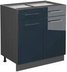 Vicco K&uuml;chenunterschrank Fame-Line Dunkelblau Hochglanz/Anthrazit 80 cm ohne