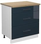 Vicco K&uuml;chenunterschrank Fame-Line Dunkelblau Hochglanz/Wei&szlig; 80 cm mit 3...