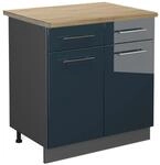 Vicco K&uuml;chenunterschrank Fame-Line Dunkelblau Hochglanz/Anthrazit 80 cm AP...