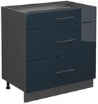 Vicco K&uuml;chenunterschrank Fame-Line Dunkelblau Hochglanz/Anthrazit 80 cm mit 3