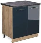 Vicco Sp&uuml;lenunterschrank Fame-Line Dunkelblau Hochglanz/Goldkraft Eiche 80 cm...