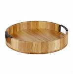 Relaxdays Tablett Rund Mangoholz Eisen Natur Schwarz mit Griffen 7,5 cm x &oslash; 35 cm