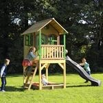 Axi Sarah Spielhaus Braun - Gr&uuml;n mit Grauer Rutsche 191 x 370 x 291 cm