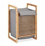 Relaxdays W&auml;schekorb Bambus Natur Grau mit Deckel 60 cm x 40 cm x 35 cm 2,2 kg