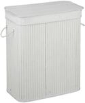 Relaxdays W&auml;schesortierer Bambus Wei&szlig; 3 F&auml;cher 63 cm x 55 cm x 35 cm 2,6 kg