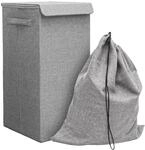 DuneDesign Faltbarer W&auml;schekorb 50 Liter mit Deckel und W&auml;schesack in Grau