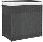 vidaXL W&auml;schekorb mit 2 F&auml;chern Grau 53x35x57 cm Poly Rattan 372036